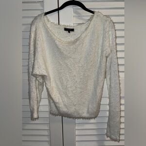 JLUXLABEL White off shoulder Fluffy Crewneck Sweater